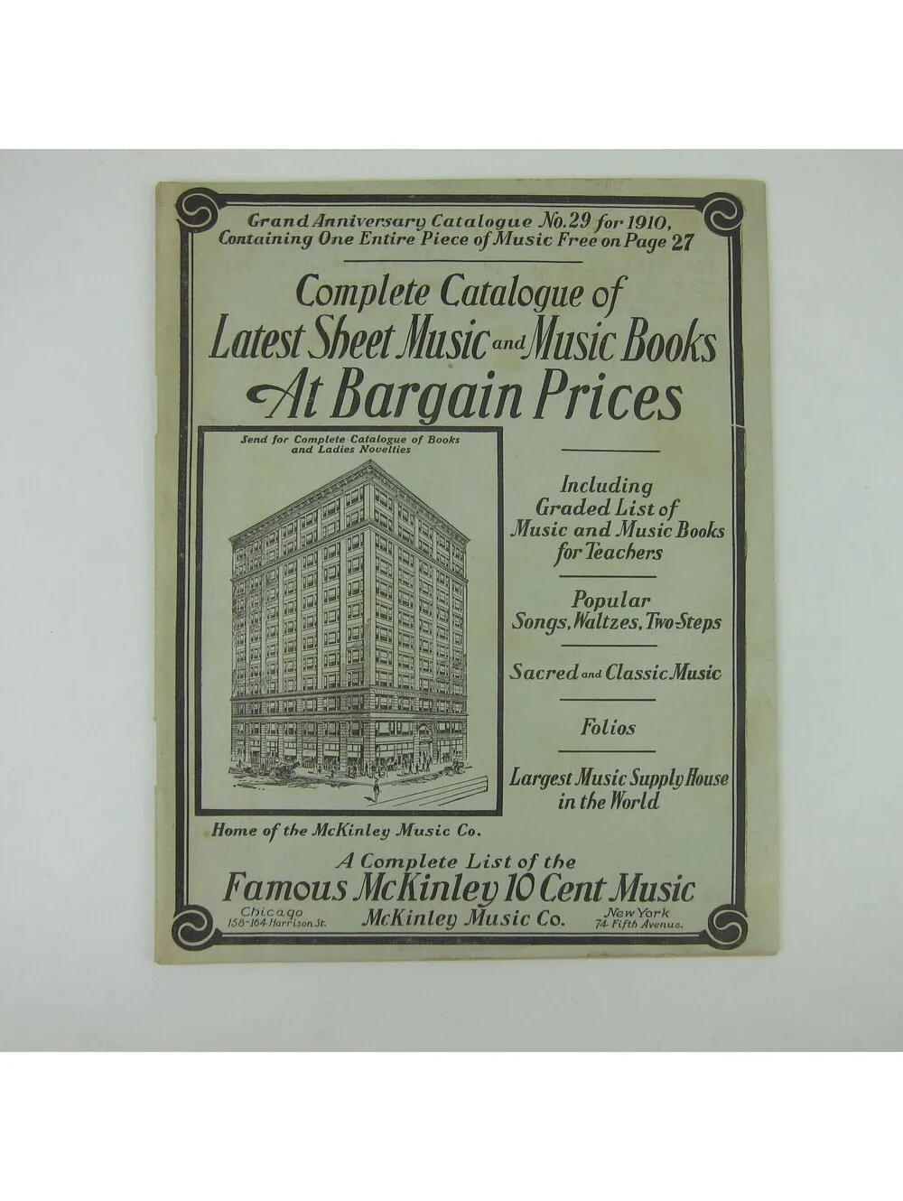 McKinley Music Co Catalog of Sheet Music Chicago New York Antique 1910 RARE